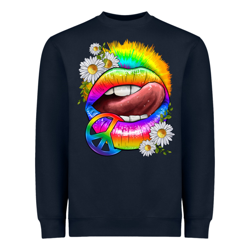 Rainbow Lips With Daisies Heavyweight Sweatshirt by texasbilliewilder | Teevron