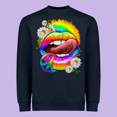 Heavyweight Sweatshirt rainbow lips with daisies
