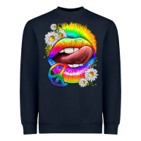 Navy rainbow lips with daisies Heavyweight Sweatshirt - texasbilliewilder