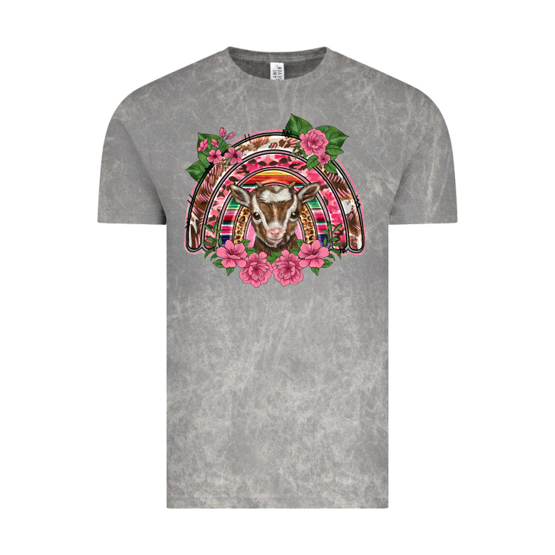 Pink Floral Baby Goat Rainbow Vintage Tee by BarkalooDesign | Teevron