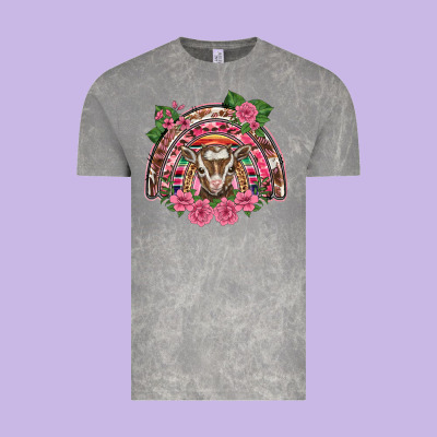 Pink Floral Baby Goat Rainbow Vintage Tee Designed By Barkaloodesign