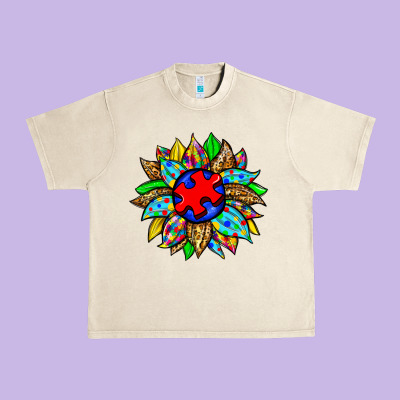 Autism Sunflower Urban Heavy Tee Designed By Zillion Design Studio