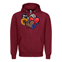 Burgundy 4th of july american hearts Zipper Hoodie - Jasminsmagicworld