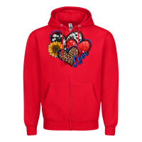 Red 4th of july american hearts Zipper Hoodie - Jasminsmagicworld