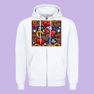 4th Of July American Hearts Zipper Hoodie Designed By Jasminsmagicworld