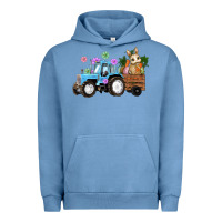 Pigment Pebble Blue easter tracktor bunny carrot flowers  egg Urban Hoodie - RanaPortraitStore