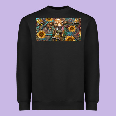 Heavyweight Sweatshirt Cow With Aztec Leopard And Sunflower