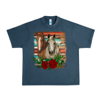 Midnight Navy horses with roses Urban Heavy Tee - RanaPortraitStore