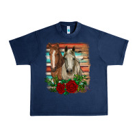 Navy horses with roses Urban Heavy Tee - RanaPortraitStore