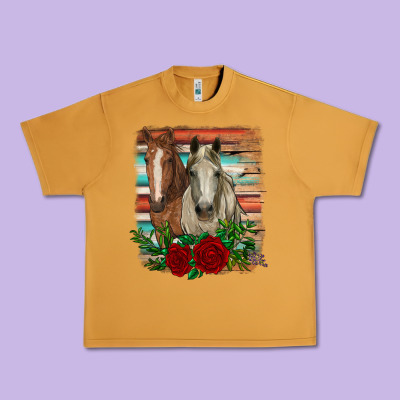 Horses With Roses Urban Heavy Tee Designed By Ranaportraitstore