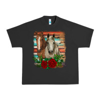 Pigment Black horses with roses Urban Heavy Tee - RanaPortraitStore