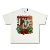 Pistachio horses with roses Urban Heavy Tee - RanaPortraitStore