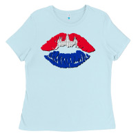 Baby Blue cambodian flag lips Ladies Tee - AdoDesignShop