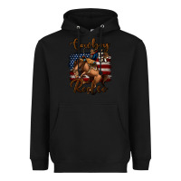 Black Cowboy Up Rodeo Bucking Bronco Heavyweight Hoodie - Jasminsmagicworld