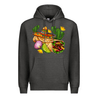 Charcoal Heather burrito  with sombrero and union with cactus Premium Hoodie - AdoDesignShop