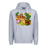 Heather Grey burrito  with sombrero and union with cactus Premium Hoodie - AdoDesignShop