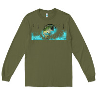 Army Green jumping bass fishing 16oz libbey cup Long Sleeve Tee - HRA Design Shop