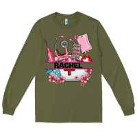 Army Green costom name nurse hat and elements Long Sleeve Tee - AdoDesignShop