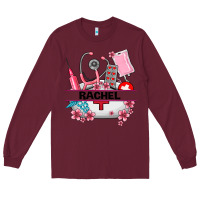 Burgundy costom name nurse hat and elements Long Sleeve Tee - AdoDesignShop
