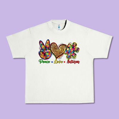 Peace Love Autism Urban Heavy Tee Designed By Zillion Design Studio