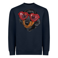 Navy Dachshund with love glasses Heavyweight Sweatshirt - RanaPortraitStore