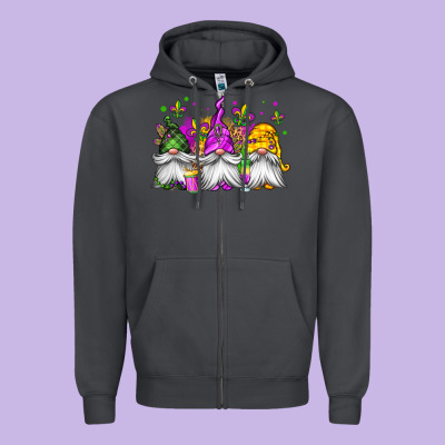 Mardi Gras Gnomes Zipper Hoodie Designed By Jasminsmagicworld