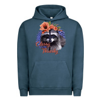 Pigment Midnight Navy Classy But a Little Thrashy Raccoon with Flowers Urban Hoodie - Bettercallsaul