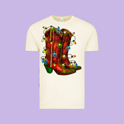Christmas Western Boots With Lights Vintage Tee Designed By Ranaportraitstore