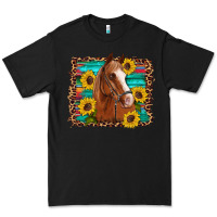 Black horse sunflowers turquoise wooden serape leopard Premium Tee - Artiststas