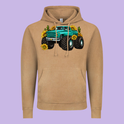 Monster Truck With Sunflower Western Vintage Hoodie Designed By Texasbilliewilder