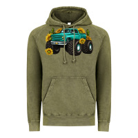 Vintage Olive monster truck with sunflower western Vintage Hoodie - texasbilliewilder