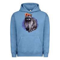 Pigment Pebble Blue Raccoon with Flowers Urban Hoodie - Bettercallsaul