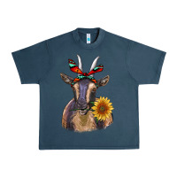 Midnight Navy sunflower aztec ribbon goat Urban Heavy Tee - RanaPortraitStore