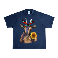 Navy sunflower aztec ribbon goat Urban Heavy Tee - RanaPortraitStore