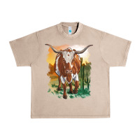 French Oak longhorn cow with desert background Urban Heavy Tee - RanaPortraitStore