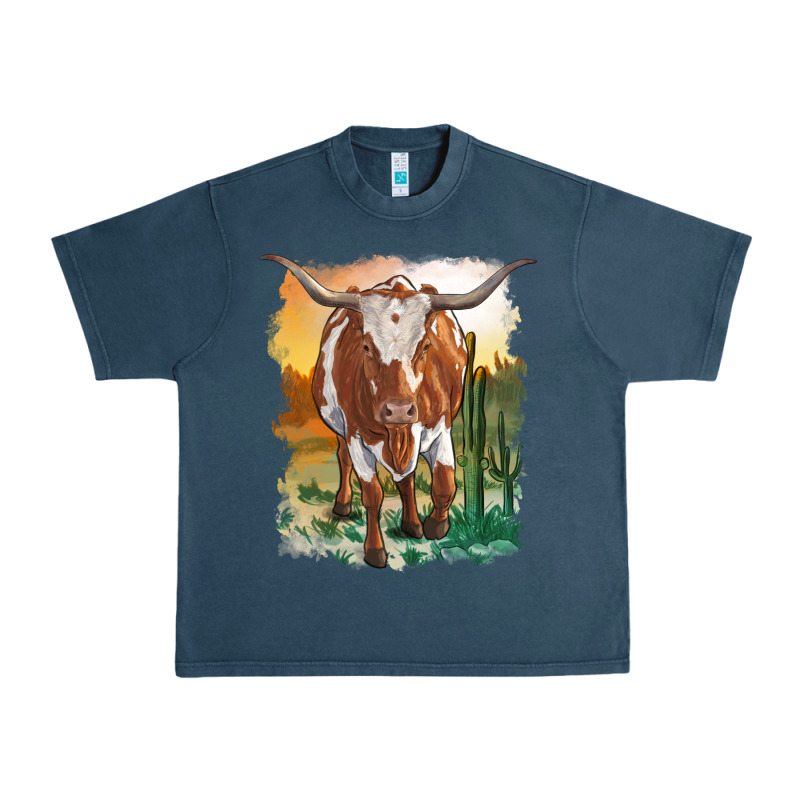 Longhorn Cow With Desert Background Urban Heavy Tee by RanaPortraitStore | Teevron