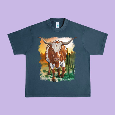 Longhorn Cow With Desert Background Urban Heavy Tee Designed By Ranaportraitstore