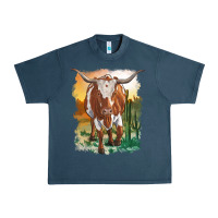 Midnight Navy longhorn cow with desert background Urban Heavy Tee - RanaPortraitStore