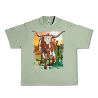 Oil Green longhorn cow with desert background Urban Heavy Tee - RanaPortraitStore