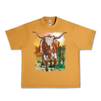 Peanut Butter longhorn cow with desert background Urban Heavy Tee - RanaPortraitStore
