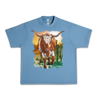 Pebble Blue longhorn cow with desert background Urban Heavy Tee - RanaPortraitStore