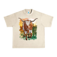 Sandshell longhorn cow with desert background Urban Heavy Tee - RanaPortraitStore