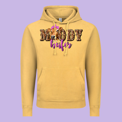 Moody Heifer With Leopard Tbw Vintage Hoodie Designed By Texasbilliewilder