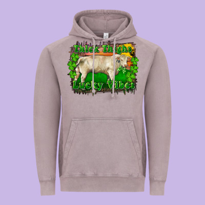 Vintage Hoodie Thick Thighs Lucky Vibes Charolais Bull