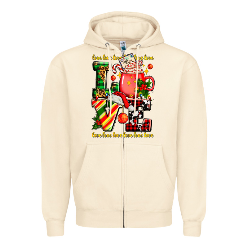 Love With Coffee Cup And Christmas Lights Zipper Hoodie by AdoDesignShop | Teevron
