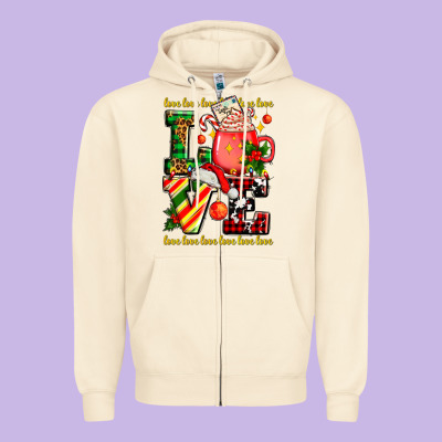 Love With Coffee Cup And Christmas Lights Zipper Hoodie Designed By Adodesignshop