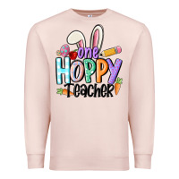Pale Pink one hoppy teacher Premium Sweatshirt - MaliasSmallBusiness