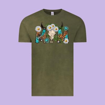 Mom With Bull Skull Vintage Tee Designed By Texasbilliewilder