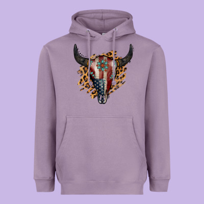 American Bull Skull Heavyweight Hoodie Designed By Jasminsmagicworld