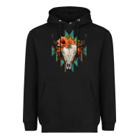 Black Aztec Turquoise Bull Skull Heavyweight Hoodie - Jasminsmagicworld